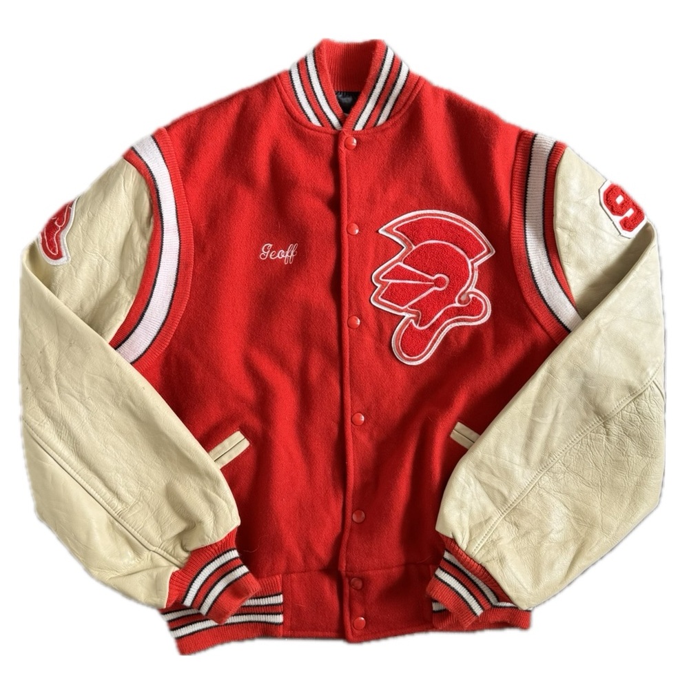 [SOLD] Throwback Vintage Letterman Jacket -
Classic Red & White
